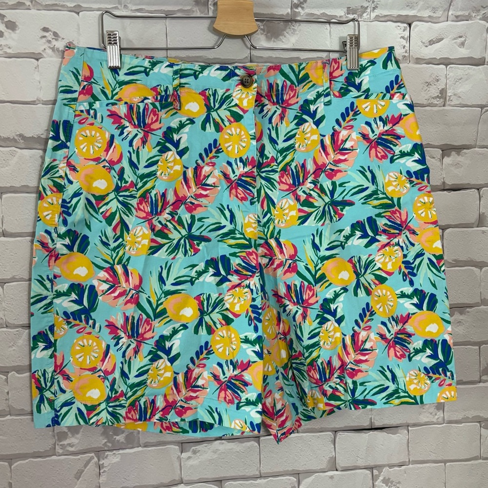 Kim Rogers Blue and Pink Bermuda Shorts Tropical Floral Print